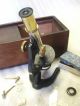 Early Brass & Iron Single Pillar Microscope Accessories & Wooden Box Other photo 1