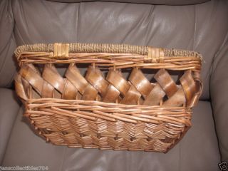 Vintage Hand Crafted Woven Splint Shaved Wood & Twine Splint Basket W/handles photo