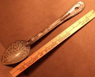 Vintage Primative Spotted Gray Enamelware Large Kitchen Spoon Twelve Inches Long photo