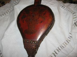 Fireplace Bellows: 1842 Ornate Turtle Back Red W/floral Painting photo
