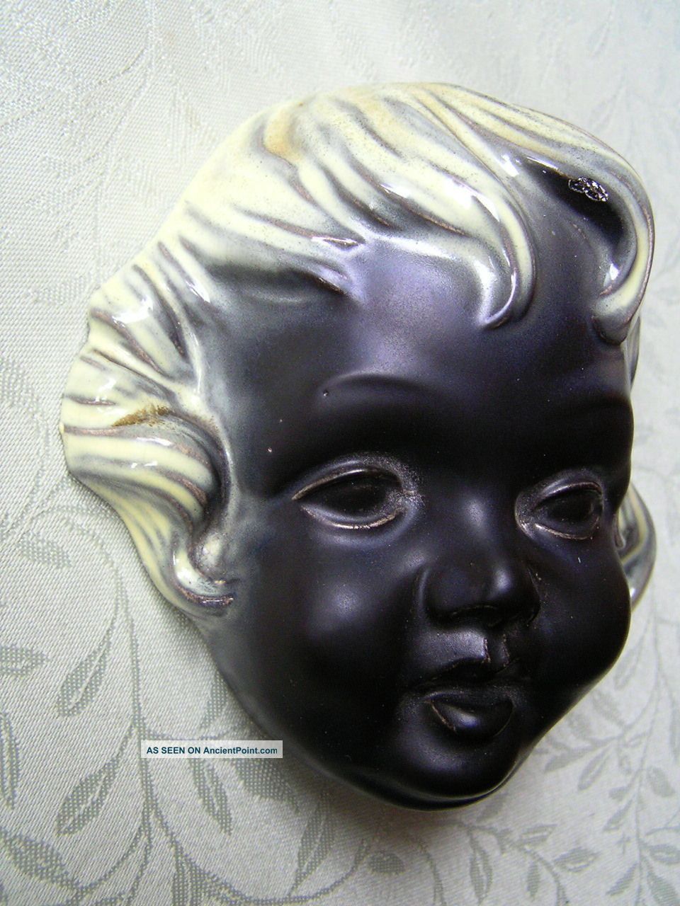Vintage Mid Century German Ceramic Head Wall Mask Girl Face 50 ' S - 60 ' S Figurines photo
