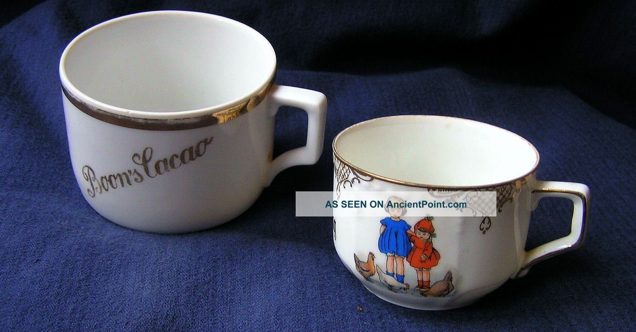 Pair Vintage Porcelain German & Hungary - Zsolna Coffee Cocoa Cups 40 ' S/50 ' S Cups & Saucers photo