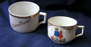 Pair Vintage Porcelain German & Hungary - Zsolna Coffee Cocoa Cups 40 ' S/50 ' S photo