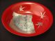 Japanese Antique Red Lacquered Poem And Maki - E Cake Bowl Plates photo 1