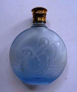 Old Vintage Embossed Swan Pair Victorian Perfume Bottle Brass Cap Collectible photo