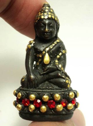 Thai Amulet Phra Kring Wat Borvornivet Embed Red Gem & Cover Gold 100% photo