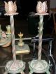 Art Deco Metal Tulip & Paw Feet Candlesticks Metalware photo 2