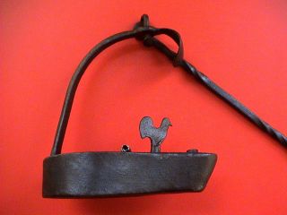 Large Antique Decorated Iron Oil Lamp With Hanging Hook,  18th Century Ad. photo