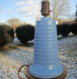 1930 ' S Red Wing Pottery Lamp Base Blue Glaze Art Deco Stacked Ring Modern Design photo