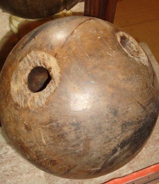 Antique Vintage 2 Hole Wood Wooden Bowling Ball 6lbs photo