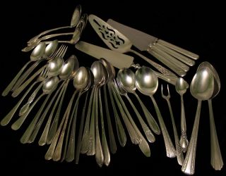 Antique Silverplate Large Quantity Of Long Tea Spoons,  Cream Ladles Pie Servers photo