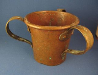 C1850 Dovetailed Copper 3 Handled Antique European Hand Washing Laver Cup photo