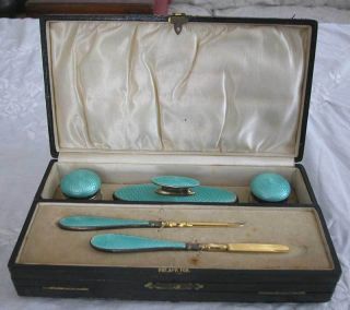 Antique Uk Sterling Silver Glass&metal Manicure Kit1925 photo