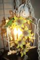 Vintage French Floral Metal Tole Light Chandelier Floral Metal Chic Toleware photo 4