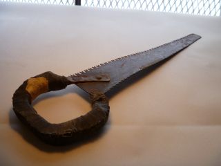 Antique Rustic Primitive Hand Saw Leather Face Oddity photo
