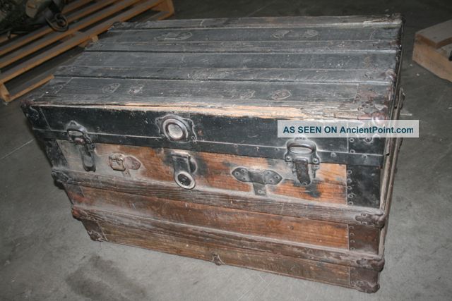 Antique Wood Trunk Vintage Primitives photo