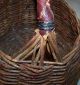 Antique Wicker Basket With Wicker Handle Wrapped In Braided Leather,  13 
