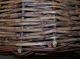 Antique Wicker Basket With Wicker Handle Wrapped In Braided Leather,  13 