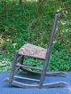 Early 19th C Ladder Back Rocking Chair,  Orig.  Finish & Seat,  Diminutive,  Rustic Primitives photo 4