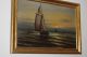 19th C Oil On Canvas Sailing Ship At Sea With Dingy With Men Signed Folk Art photo 1