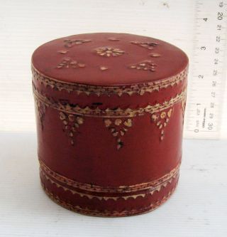 Rare Old Sculpted Bamboo Lacquerware Betel Nut Container Box photo