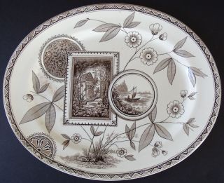 Antique Earthenware Platter Swan Bank Works Pottery James Beech Perak Pattern photo