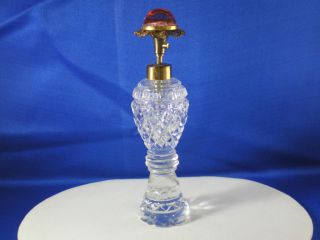 Antique Clear Cut Glass Perfume Atomizer Bottle Pink Bubble Glass Rose Top photo