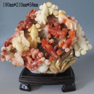 100% Natural Chinese Shoushan Stone Statue - - - Goldfish Nr photo