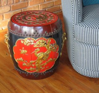 Antique Hand Crafted Asian Lacquered Gilded Rice Bucket photo