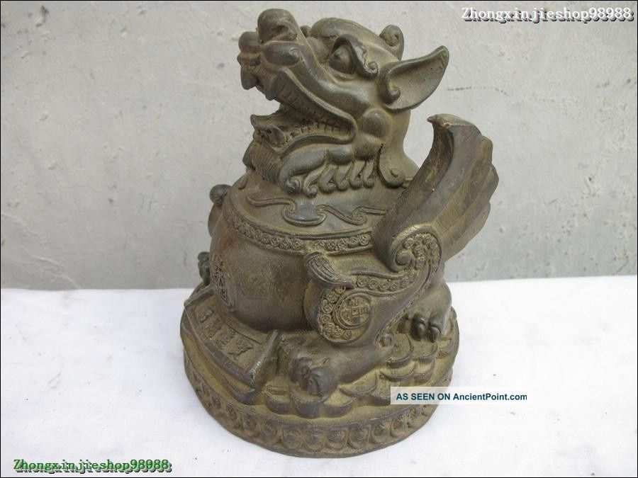 China Classical Bronze Lucky Plentiful Money Treasures Dragon Pixiu Statue Reproductions photo