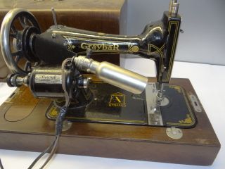 Antique Old Working Metal Iron Wood Graybar Model 1 Usa Sewing Machine W/ Case photo