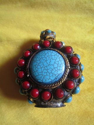 Vintage Exotic Handmade Copper Inlay Stone Beads Snuff Bottle photo