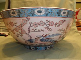 A Big Vintage Chinese Porcelain Famille Rose Hand Painted Bowl photo