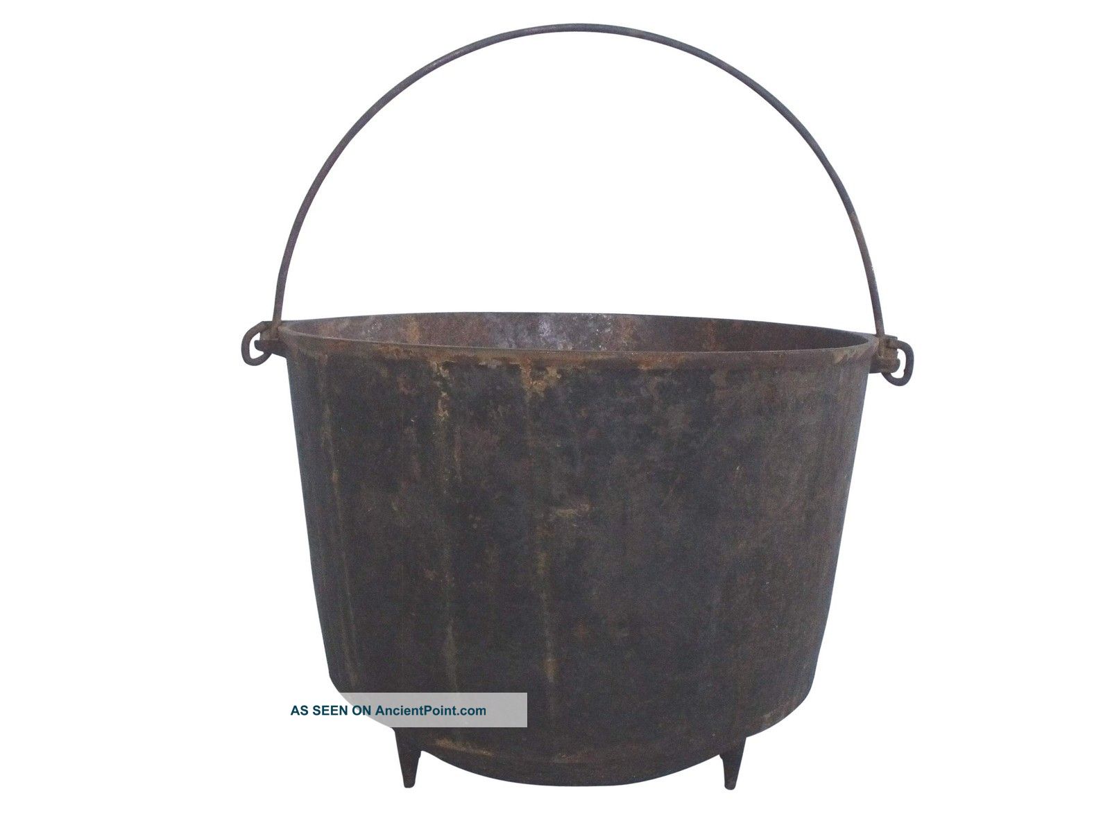 Large Footed Cast Iron Fireplace Pot Cauldron With Bail Handle Hearth Ware photo