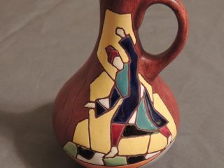 Judaica Keramos Pottery Jug Israel Mosaic Signed Vintage Pottery photo