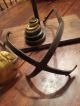 Early 1800 ' S Antique Hand Forged Iron And Brass Balance Scale Wood Base Weights Primitives photo 3