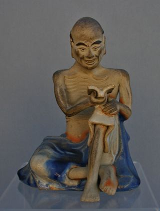 Antique Chinese Shiwan Figure Buddhist Lohan/ French Flea Market Find photo