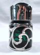 Fabulous Antique Art Nouveau Silver Overlay & Green Glass Perfume Scent Bottle Bottles, Decanters & Flasks photo 2