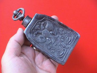 Fabulous Decorated Antique Pewter Canteen/flask,  Ca.  1900 Ad. photo