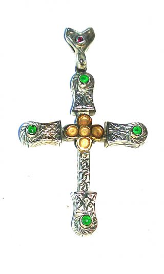 Byzantine - Medieval Cross - Sterling Silver/gold Plated Silver & Zircon photo