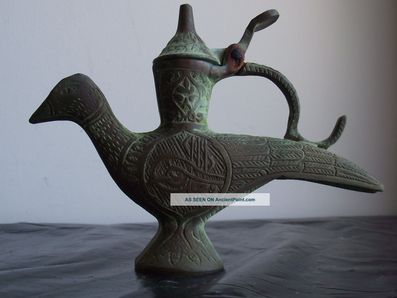 Ottoman Empire Antique Turkish Arabic Calligraphy Oil Lamp Quail Bird Figure Middle East photo