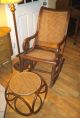 Vintage Mid Century Cane Back Rocking Chair And Foot Stool 1900-1950 photo 1