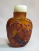 Rare Antique Carved Snuff Bottle With Jade Stopper & Tusk Spoon Snuff Bottles photo 1