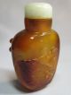 Rare Antique Carved Snuff Bottle With Jade Stopper & Tusk Spoon Snuff Bottles photo 4