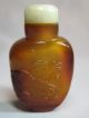 Rare Antique Carved Snuff Bottle With Jade Stopper & Tusk Spoon Snuff Bottles photo 5