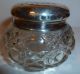 Silver Lidded Cut Glass Dresser Pot Chester 1907 Makers Mark Worn Cherub Design Other photo 1