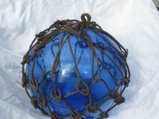 Antique Japanese Glass Fish Net Floats - Dark Deep Blue - Large photo