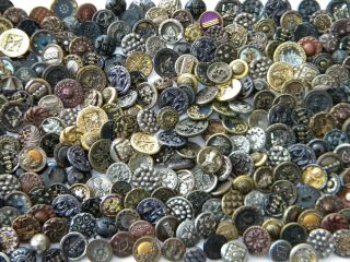 345+ Antique Vintage Metal Buttons Victorian Cut Steel Old Brass Picture Tinies photo
