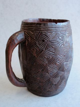 African Palm Wine Kuba Cup Nicely Carved With Pattern Circa 1900 photo