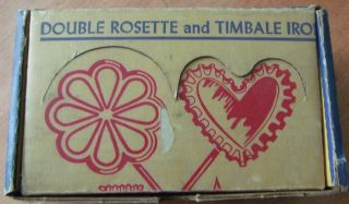 Vintage 6 Piece Double Rosette Timbale Iron In Box Italian Cookies photo